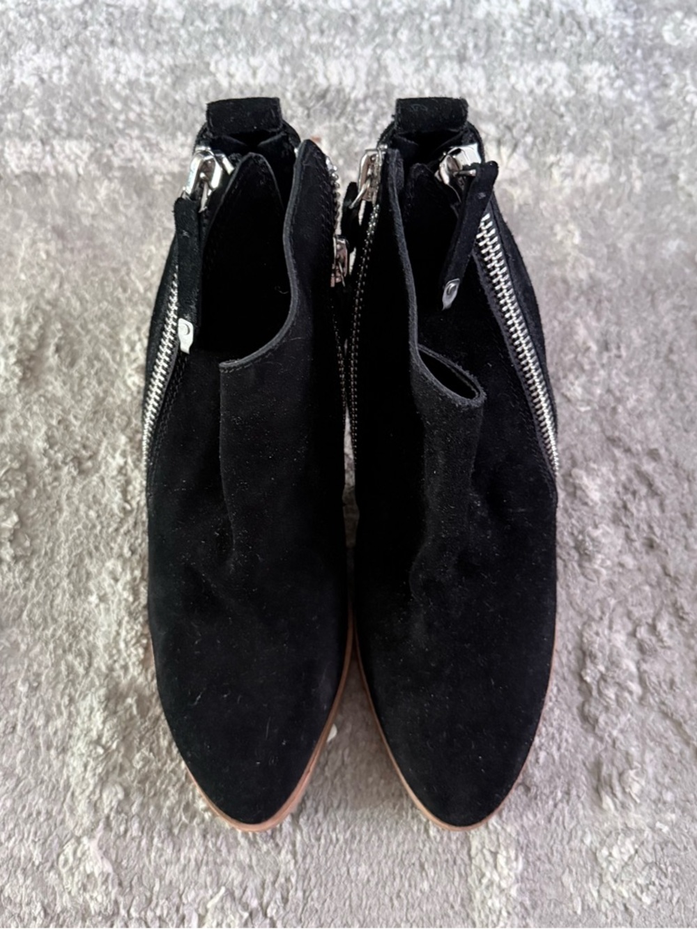 Dolce Vita Black Suede Pointed Ankle Booties with Exposed Zippers